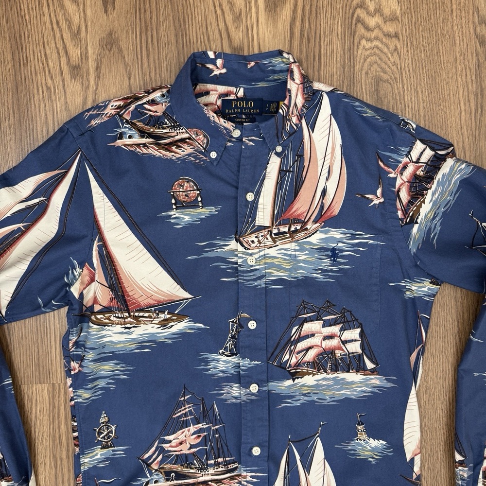 Polo Ralph Lauren Shirt Mens S Blue Sailing All Over Print‎ Button Down Oxford - Picture 3 of 16
